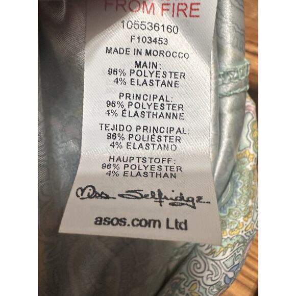 ASOS Miss Selfridge Green Paisley Satin Midi Skirt Slit Elastic Waist Sze 10 NEW - Picture 6 of 7